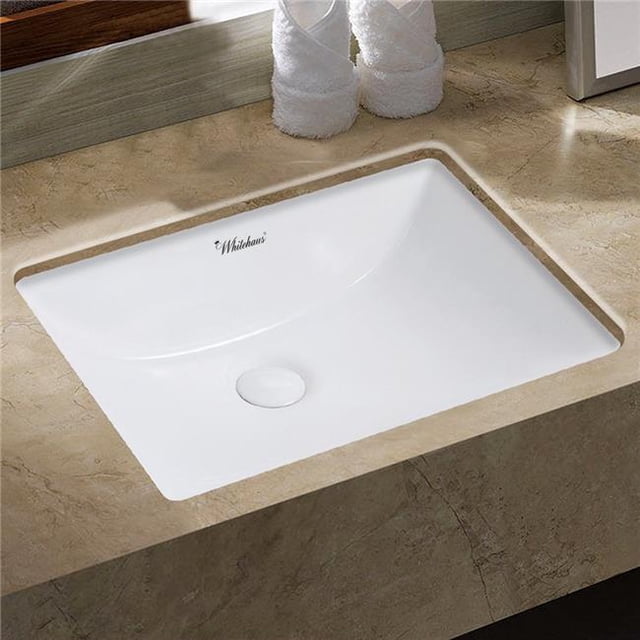 Whitehaus Collection WHU71006 21 in. Isabella Plus Collection Rectangular Undermount Basin with Overflow & Rear Center Drain