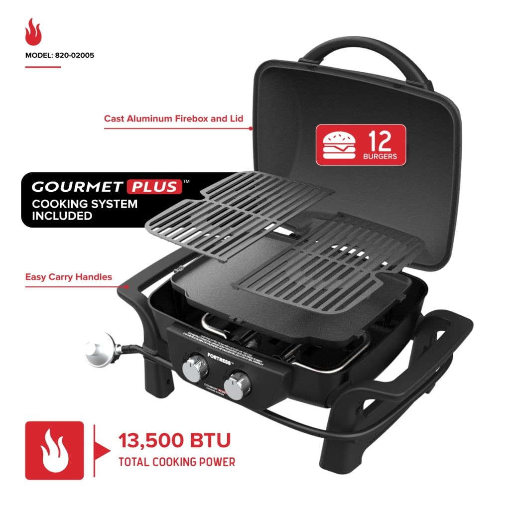 Nexgrill Fortress 2-Burner Portable Gas Grill & Griddle Combo with 263 SQ In Cooking Space, Easy Lift Handles, 13,500 BTU, 2-in-1 Small Tabletop Grill for Camping, Outdoor Cooking, and More 820-02005
