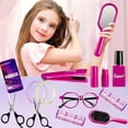 thumbnail image 1 of Set de juego de corte de cabello simulado | Herramientas de accesorios de aseo de plástico | Kit de peluquería Simul | Conjunto de herramientas de estilo realista | 13 Piezas | Morado, 1 of 6