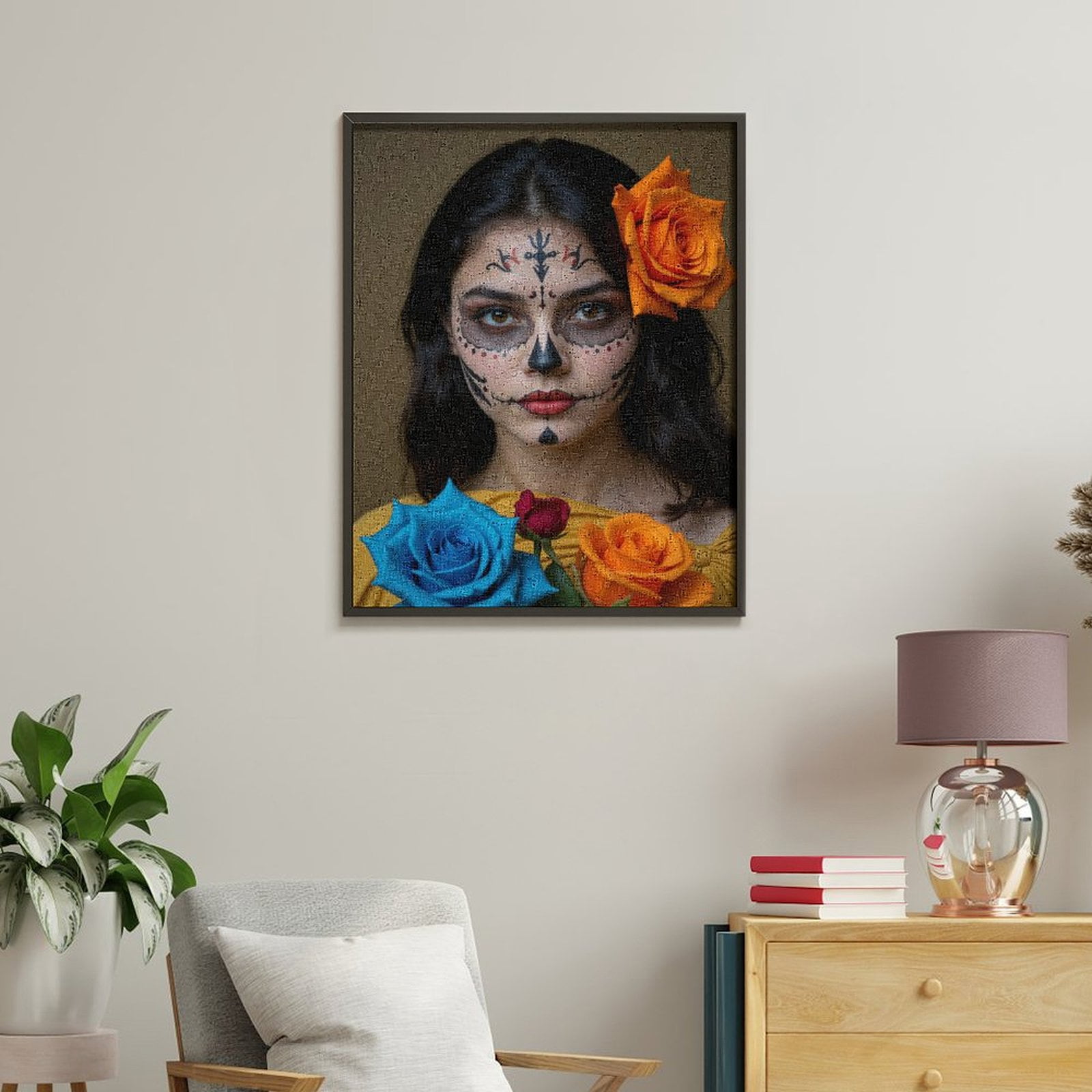 Paint By Numbers Kit for Adults Beginner - DIY Dia De Los Muertos Face Art Roses Canvas Painting Kits for Adults, Frameless Paint By Number for Adults for Home Wall Decor 16x20 Inch