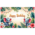 thumbnail image 3 of Happy Birthday Banner Elephant Decoration Tropical Leaves Polyester Material for Kids Party Animal Theme Birthday Celebration, 3 of 7