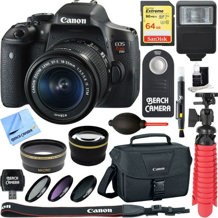 Canon EOS Rebel T6i Digital SLR Camera Wifi EF-S 18-55mm IS STM Lens Kit Bundle 64GB SDXC Memory SLR Photo Bag Wide Angle Lens 2x Telephoto Lens Flash Remote Tripod & More SLR Camera