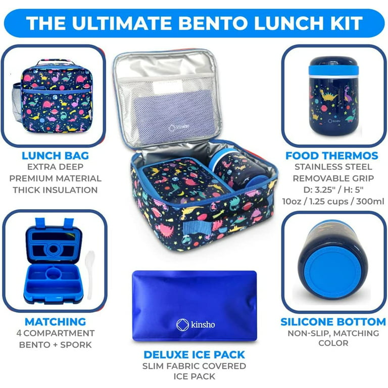 kinsho Bento Lunch Box with Water Bottle, Insulated Bag & Ice Pack Set for  Kids