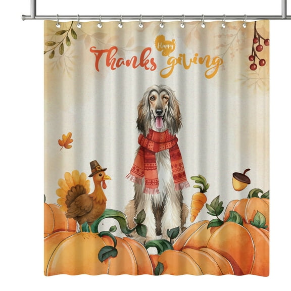 Happy Thanksgiving Afghan Hound with Turkey Pumpkins Autumn Vibes Shower Curtain Dog Lover Waterproof Bathroom Bathtub Curtain - 12018