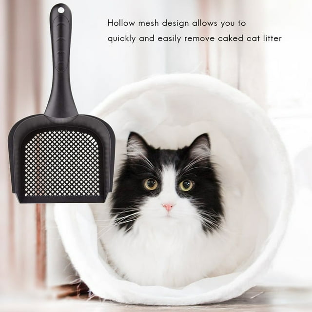 Tamiz con pala profunda, pala para arena para gatos antiadherente, gruesa, con mango y orificio pequeño