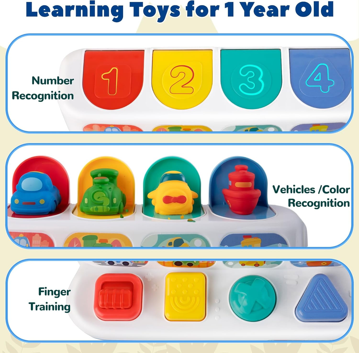 Ludolm Interactive Cause & Effect Pop Up Vehicle Toys for Toddlers 18M+, Sensory Montessori Toys for Infants , Fun Hide and Seek Play for Boy Girl