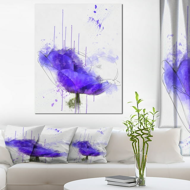 Anémone Bleue Vif Aquarelle - Fleurs Uvre d'Art Murale sur Toile