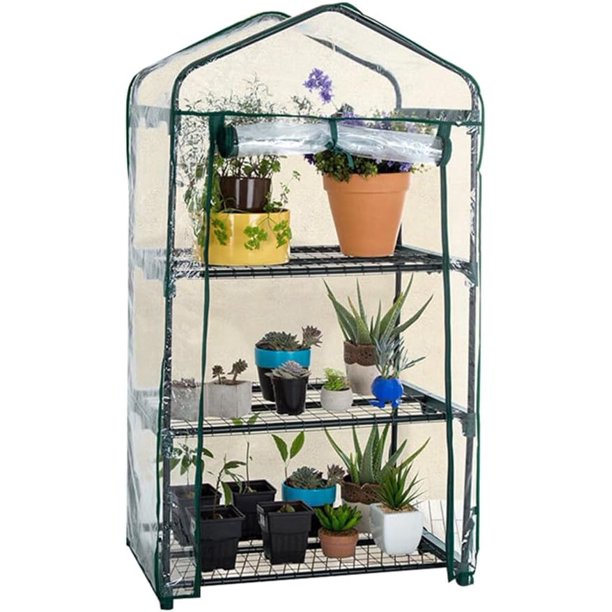 Pequeño estante para plantas de invernadero con cubierta de plástico de PVC exterior de invernadero portátil, utilizado para el crecimiento de plántulas y flores, 3 capas, sin estante (69*49*126 cm)