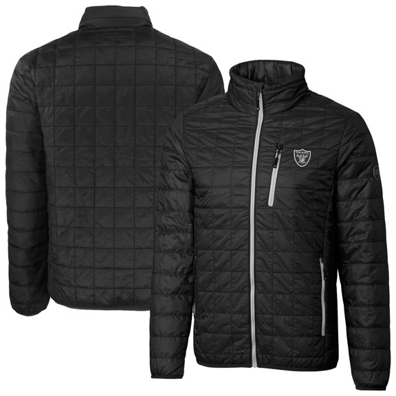Men's Cutter & Buck Black Las Vegas Raiders Big & Tall Rainier PrimaLoft Eco Insulated Full-Zip Puffer Jacket