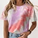 thumbnail image 4 of Camiseta de mujer Cuello redondo Manga corta Tie-dye Printed Casual Top, Wine Red, M kenally AP000470-10, 4 of 7