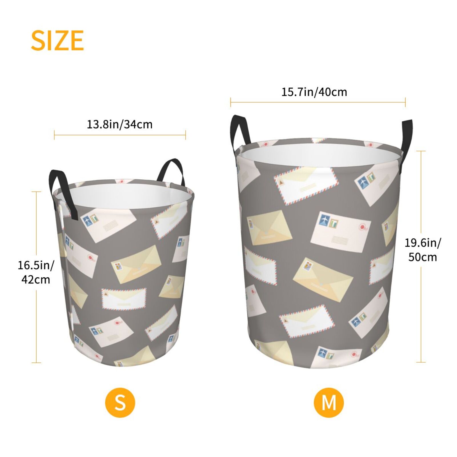 Large Laundry Basket with Handles - envelope Pattern Kids Baby Dirty Clothes Laundry Hamper for Bedroom Aesthetic