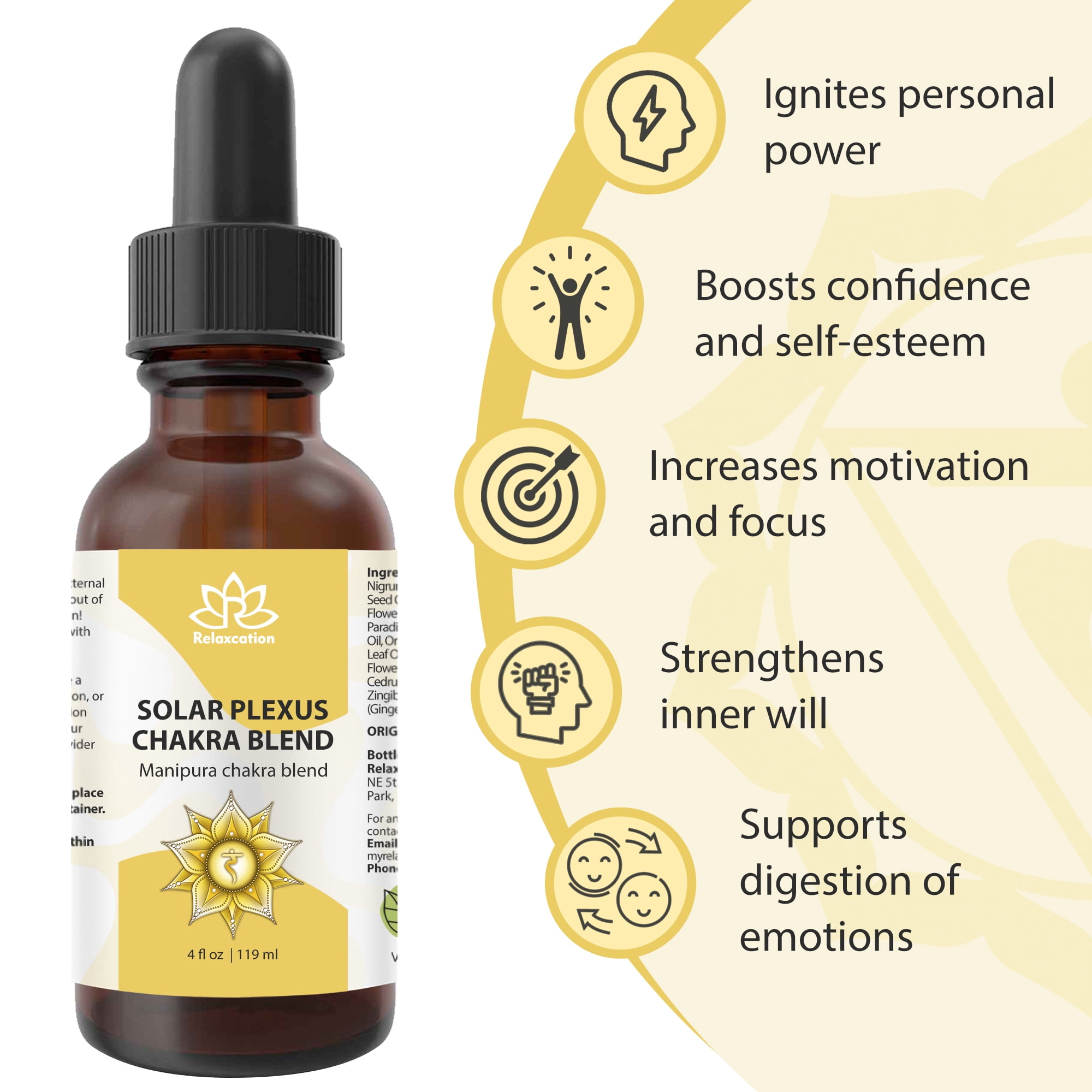 Solar Plexus Chakra Essential Oil Blend (Manipura) – Aromatherapy Diffuser Oil 4 fl.oz by Relaxcation