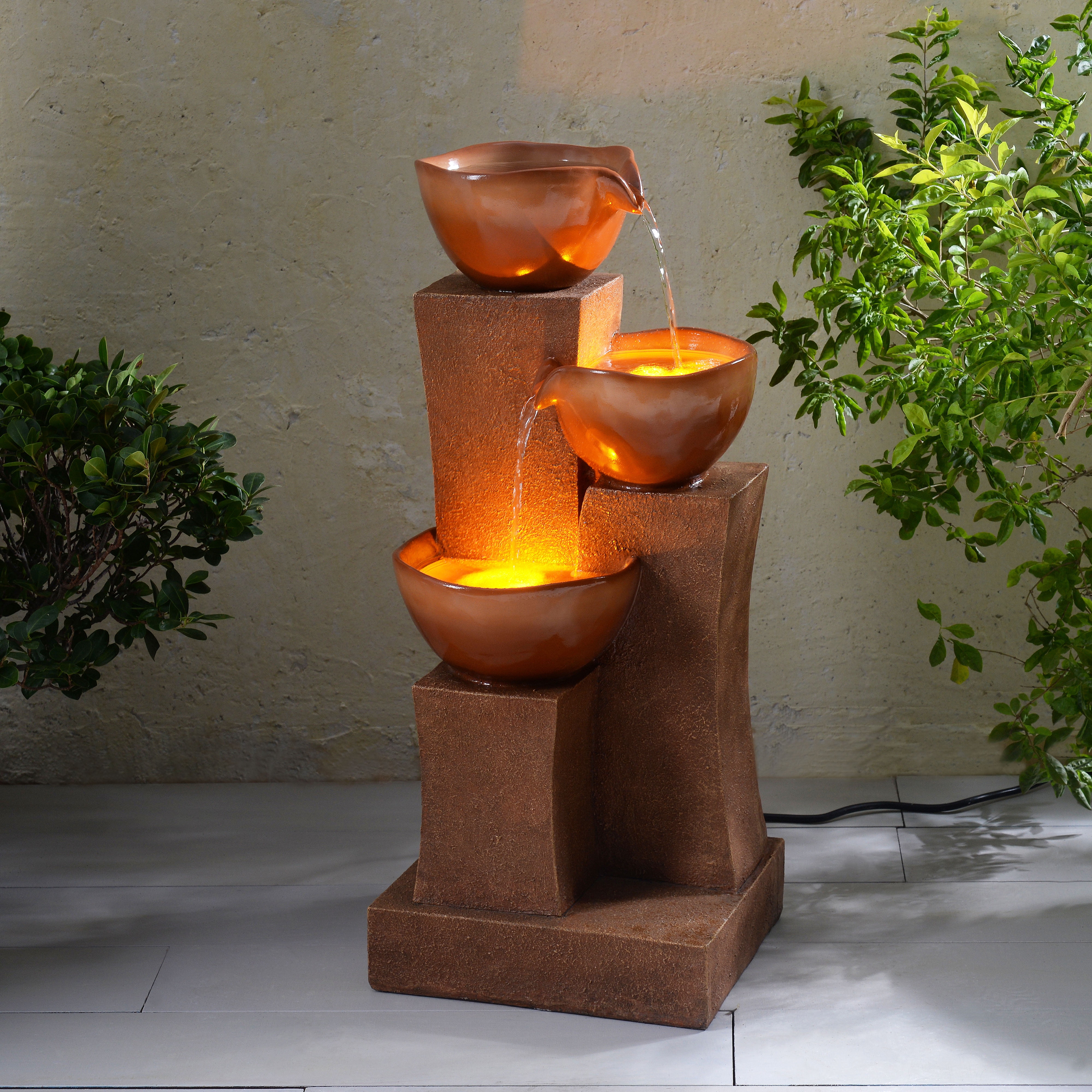 Teamson Home 3-Tier Outdoor Water Fountain with LED Lights, Brown
