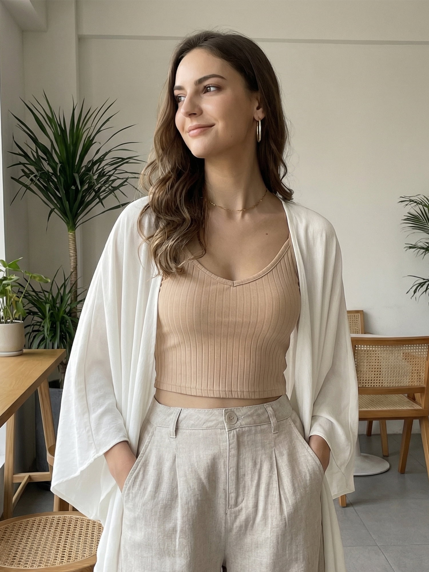 DARING DIVA Women's Linen Cardigan 3/4 Sleeve Open Front Lightweight Shrug S White