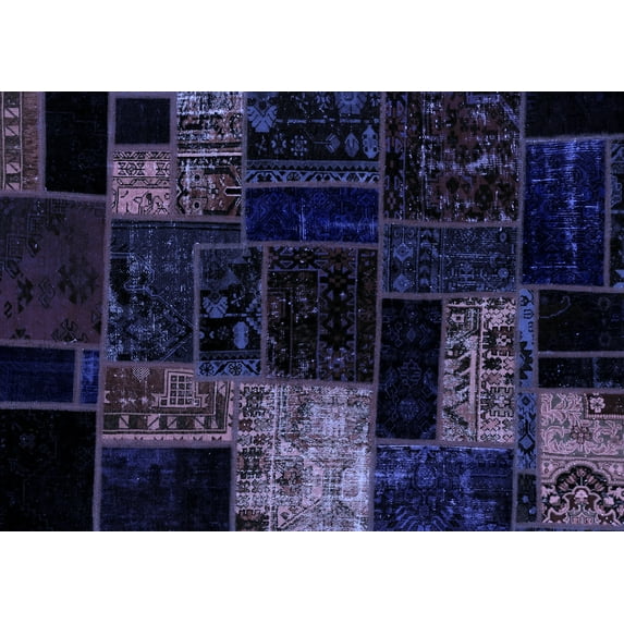 Ahgly Company Indoor Rectangle Patchwork Blue Transitional Area Rugs, 8' x 10'