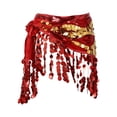 thumbnail image 3 of Pañuelo de cadera para danza del vientre, disfraz con lentejuelas y falda con borlas para fiesta en club, mujeres y niñas Rojo, 3 of 8