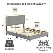 Boyd Sleep Leah Gray Linen Full Size Fully Upholstered Platform Bed Frame with Adjustable Headboard