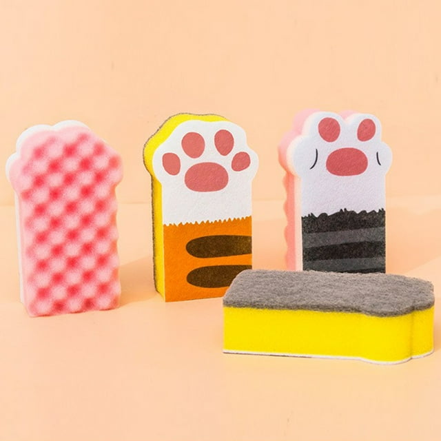 Bloques de esponjas para limpiar garras - 3 paquetes de esponjas para fregar cocina y platos - Toallitas desengrasantes no tejidas, forma de pata de 4,33"