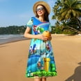 thumbnail image 3 of Lsque Mario Print Women's Casual Dress T-Shirt Summer Short Sleeve Scoop Neck Swing Dresses, 3 of 7