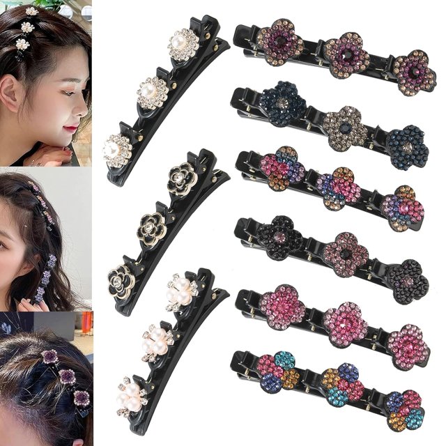 Pinzas para el cabello trenzadas con piedras de cristal brillantes, pinzas para el cabello triples con diamantes de imitación, pinzas para el cabello trenzadas para mujeres, pinzas para el cabello par