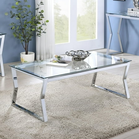 Furniture of America Liak Glass Top Coffee Table, Chrome