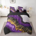 thumbnail image 2 of jejeloiu Fulid Striped Artistic 7pcs Bedding Comforter Set,Marble Texture Queen Bedding Sets,Purple Gold Black Queen Sheet Sets For Men Women,Breathable Home Decor Reversible, 2 of 8