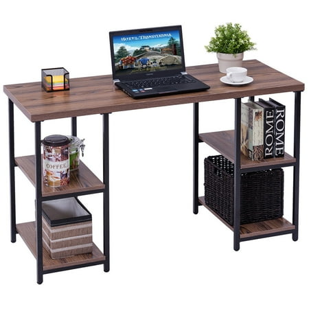4 Station - Costway Computer Desk PC Laptop Table Writing Study Workstation with 4 Storage Shelves