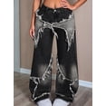 thumbnail image 6 of Y2K Tie Baggy Jeans for Women - Wide Straight Leg Denim Pants with Mid Rise Casual Boyfriend Fit Black L, 6 of 7