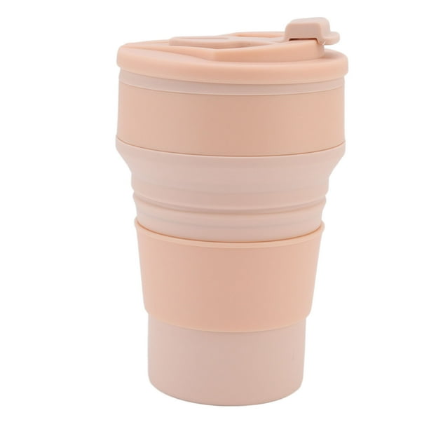 Vaso plegable de silicona de 500 ml, portátil, resistente al calor, para agua, té, viajes de negocios al aire libre, color rosa.