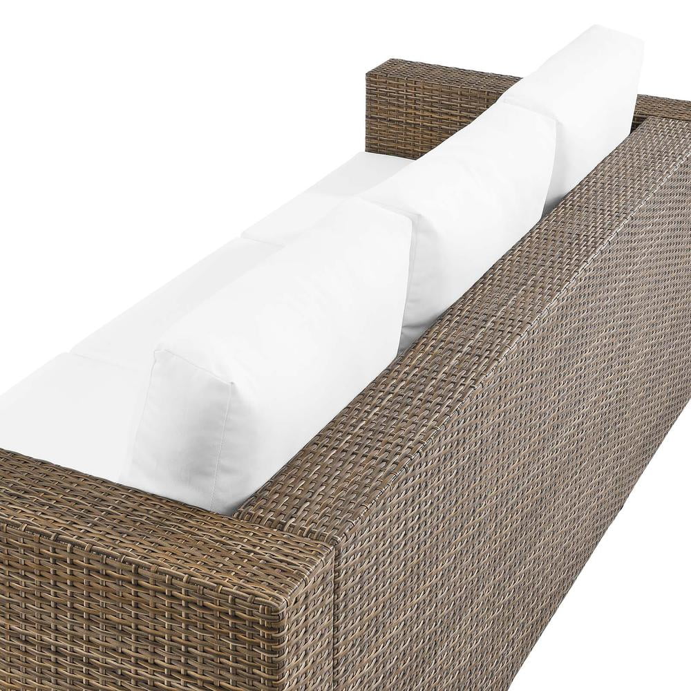 Modway Convene Outdoor Synthetic Rattan Sofa in Cappuccino and White