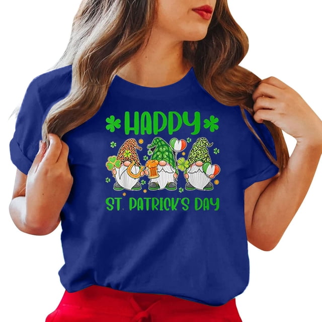 LSLJS Col Rond Saint Patrick's Imprimé à Quatre Feuilles Manches Courtes Décontracté Ample Haut Manches Courtes Col Rond/chemise, Cadeaux pour Femmes