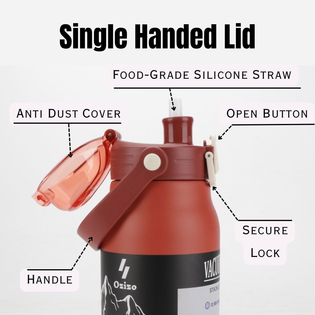 2 Ozizo 44oz Insulated Reusable Thermos Bottle with Straw, Mixing Ball, Push-Button Lid, and Handle