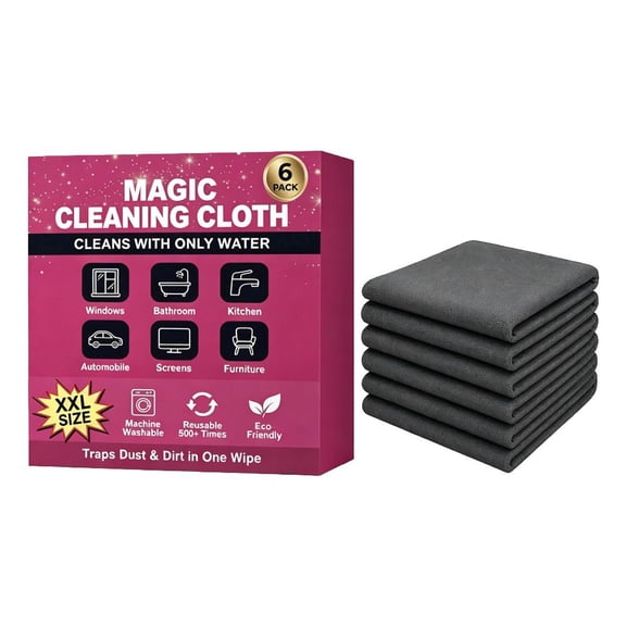 6 Pack Magic Cleaning Cloth, XXL Microfiber Cleaning Cloths, 16x12 Inch, Streak-Free & Lint-Free, Cleans with Water Only, Machine Washable, Glass, Steel & More, Reusable& Lightweight