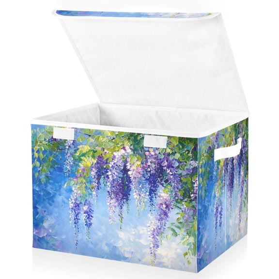 Ryvnso Lavender Oil Paint Large Lidded Foldable Storage Baskets Cubes Boxes Lids Bin for Home
