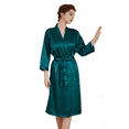 thumbnail image 2 of LYMAYTER Women Kimono Robe Summer Long Sleeve Satin Bathrobe for S-2XL Solid Color Casual Sleepwear, 2 of 9