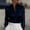 Navy, variant on Women's Sheer Sleeve Satin Blouse Stand Collar Button Front Elegant Work Top