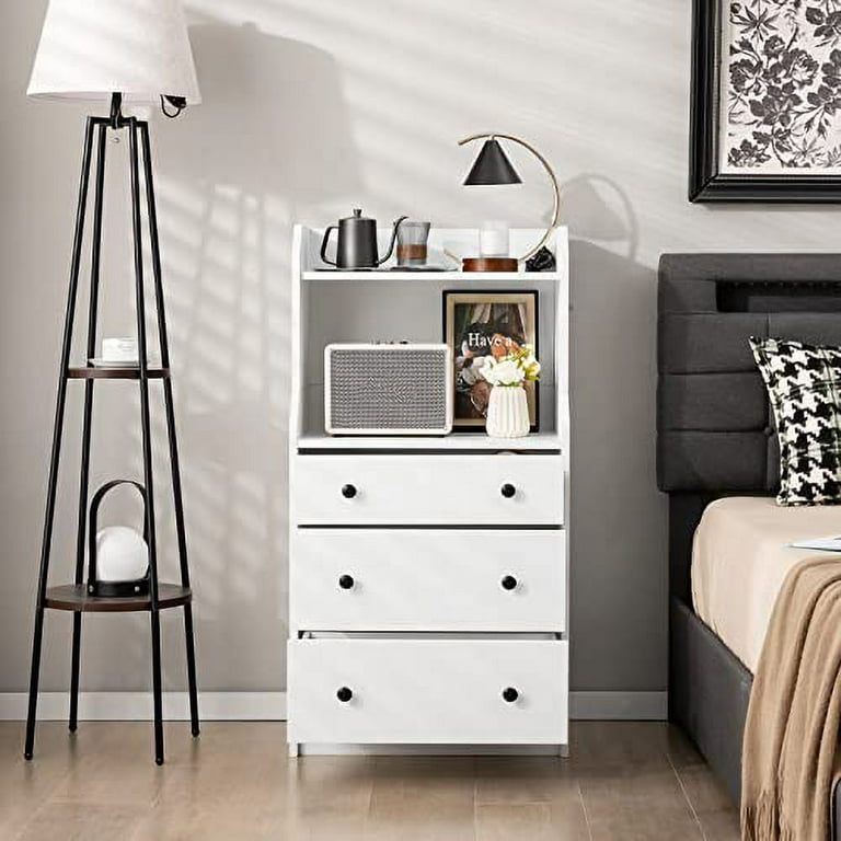 LOKO 3 Drawer Dresser for Bedroom Tall Nightstand with 3 Drawers 2 Open Shelves White Modern Wood Dressers Chests of Drawers for Bedroom or Living Room 23 x 14 x 44 inches Walmart