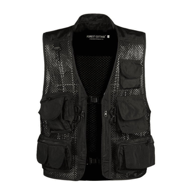 Men's Fishing Outdoor Utility Hunting Climbing Tactical Camo Mesh Removable  Vest with Multiple Pockets（Black, M） 
