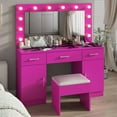 thumbnail image 2 of Ktaxon Large Makeup Vanity, Vanity Table Set w/ Visible Glass Top and Charging Station, Pink, 2 of 10