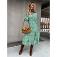 thumbnail image 5 of Womens Dresses New Autumn Floral Print Women's Button Long Sleeve Fashion Dress Trend Split Skirt, 5 of 6