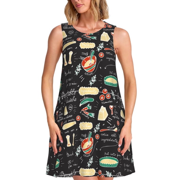 Balery Vegetable Quiche Vestidos de verano para mujer con estampado: vestido holgado sin mangas, vestido playero informal y cómodo para días calurosos.