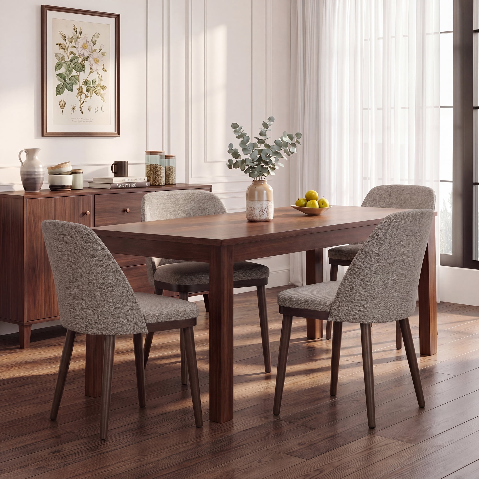 Modern Upholstered Dining Chairs Set of 2 — Fabric Padded Side Chairs with Solid Wood Legs for Kitchens and Dining Rooms, Camel