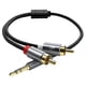 thumbnail image 2 of Cable RCA de 3,5 mm a RCA de 9,8 pies de largo con conector chapado en oro y PVC, adaptador de audio RCA a 2RCA de aluminio antidobleces para PC y TV, 2 of 10