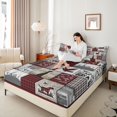 thumbnail image 4 of Homewish Rustic Dog Duck Twin Sheet Sets for Men, Jungle Hunting Twin Fitted Sheet, Vintage Grey Red Patchwork Flat Sheet, Breathable Home Decor, 3 Pieces, 4 of 7