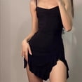 thumbnail image 3 of Minivestido Sexy sin mangas para mujer, ropa de calle con tirantes, Espalda descubierta, pliegues, ceñido al cuerpo, vestido negro dividido, vestidos elegantes de fiesta, 3 of 5