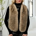 thumbnail image 6 of Hueook Faux Fur Jacket Womens Ladies Warm Faux Furry Coat Jacket Winter Solid V-neck Sleeveless Outerwear Khaki S, 6 of 8