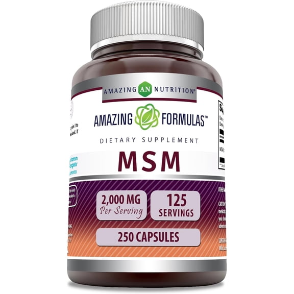 Amazing Formulas MSM 2000 mg Per Serving 250 Capsules Supplement | Methylsulfonylmethane | 125 Servings | Non-GMO | Gluten Free