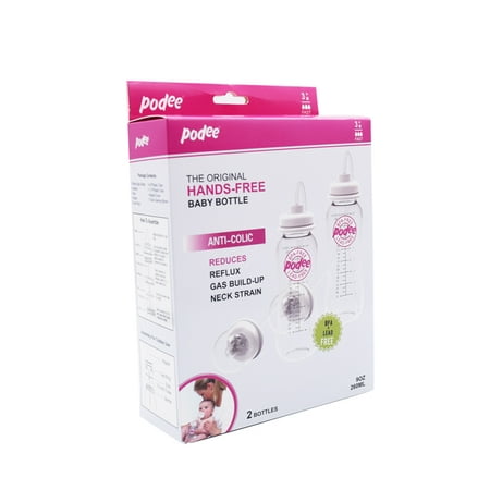 Podee Hands Free Baby Bottle - Anti-Colic Feeding System 9 oz (2 Pack - Pink)