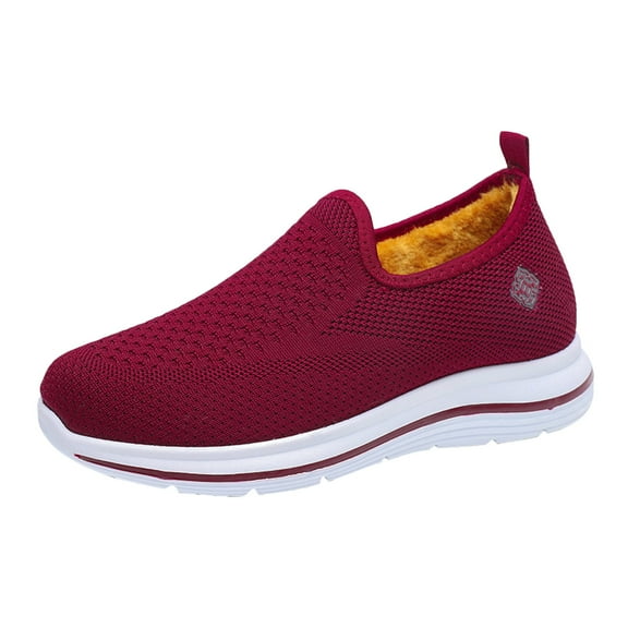 Siilsaa Slip On Sneakers Women Walking Shoes Sock Casual Ladies Fashion Sneakers Comfortable Slip On Air Cushion Platform Red,9