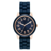 Time & Tru Women's Wristwatch: Rose Gold Case, Blue Bezel, Easy Read Dial, Silicone Strap (FMDOTT073)